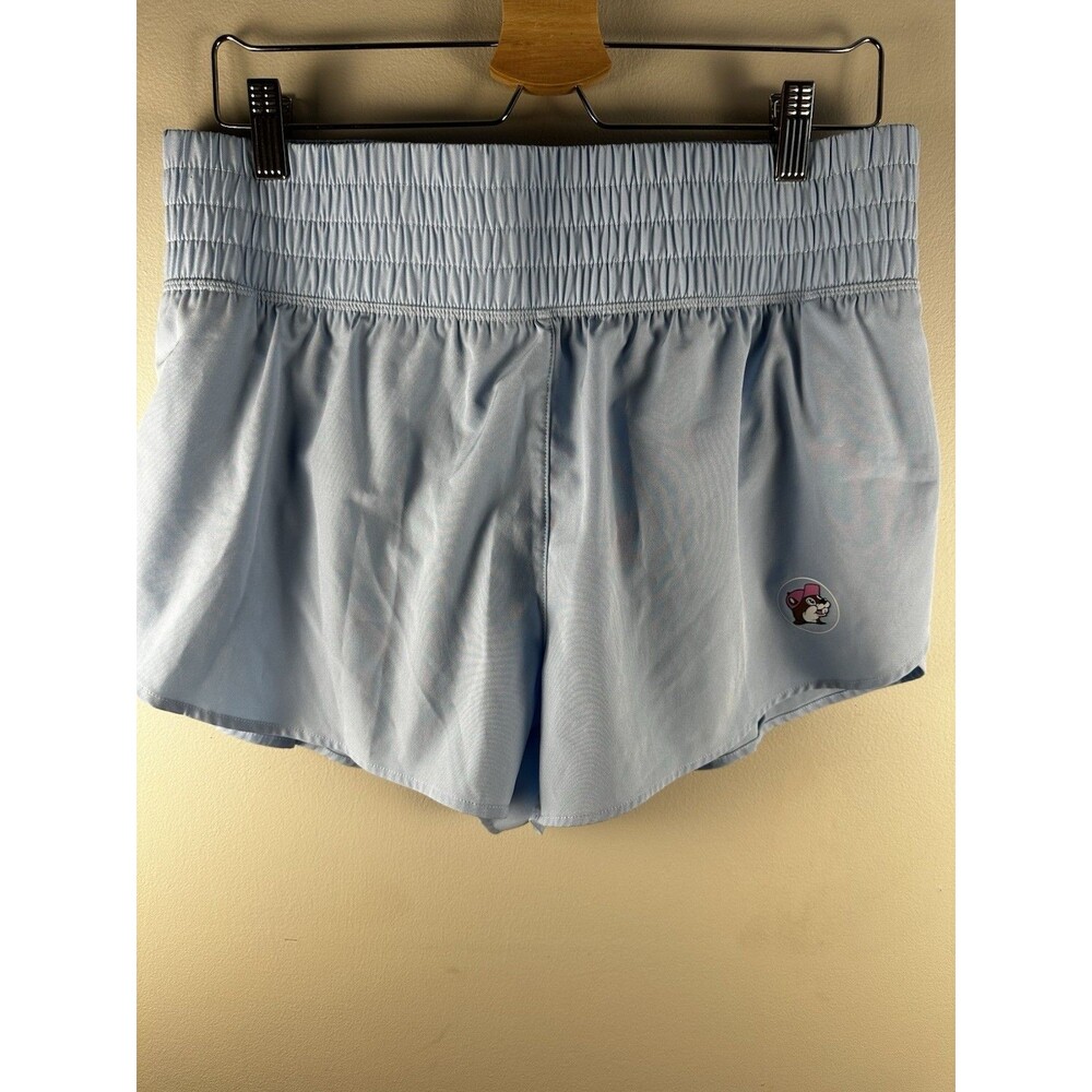 Buc-ee's Shorts Womens Large Running Shorts Light Blue Beaver Logo Athletic Gym